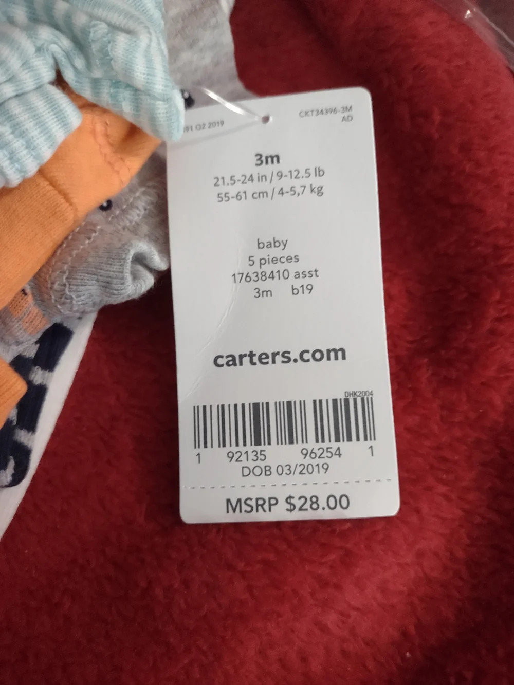 Carter's 5-Piece Baby Onesie Set — Orange, Light Blue, Navy, Gray, White